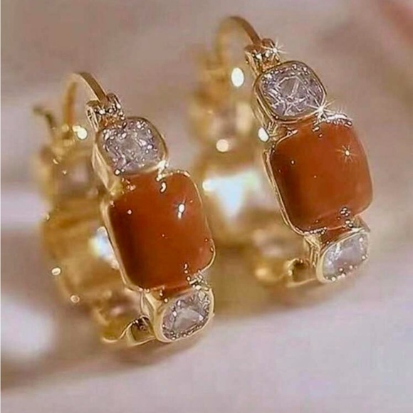 Elegant Gold and Brown Hoop Earrings - Picture 3 of 4